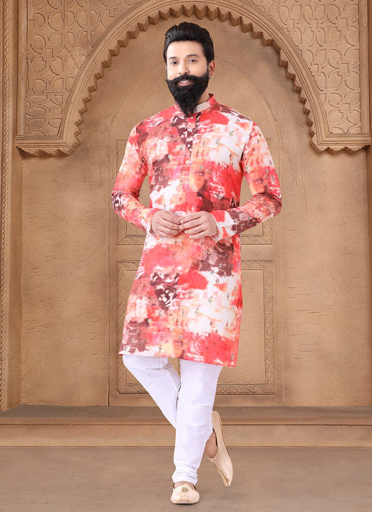 Printed Cotton Multi Colour Kurta Pyjama - M7616