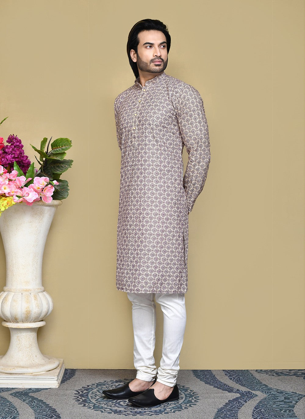 Printed Cotton Multi Colour Kurta Pyjama - M7805