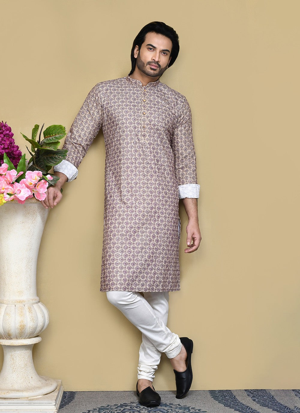 Printed Cotton Multi Colour Kurta Pyjama - M7805