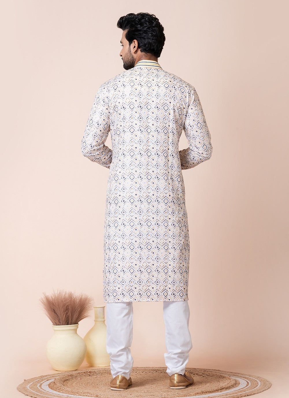 Printed Cotton Multi Colour Kurta Pyjama - M8572