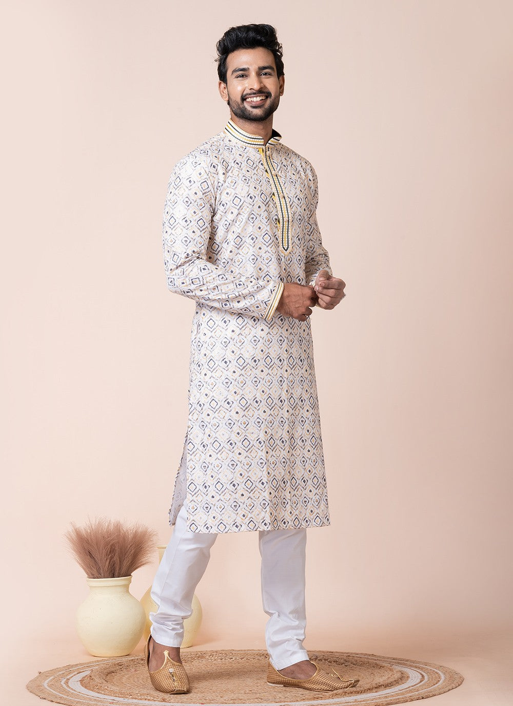 Printed Cotton Multi Colour Kurta Pyjama - M8572