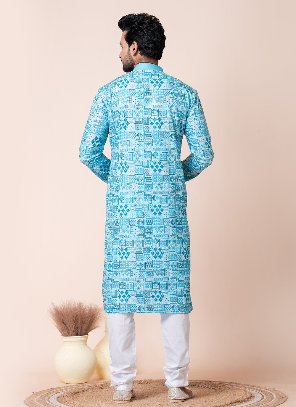 Printed Cotton Multi Colour Kurta Pyjama - M8580