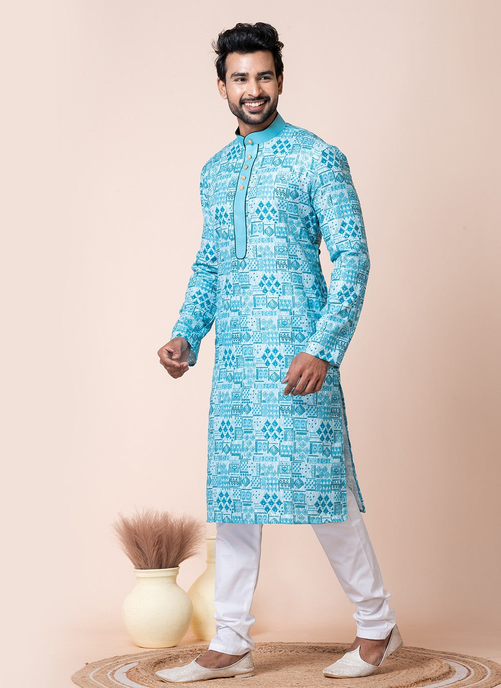 Printed Cotton Multi Colour Kurta Pyjama - M8580