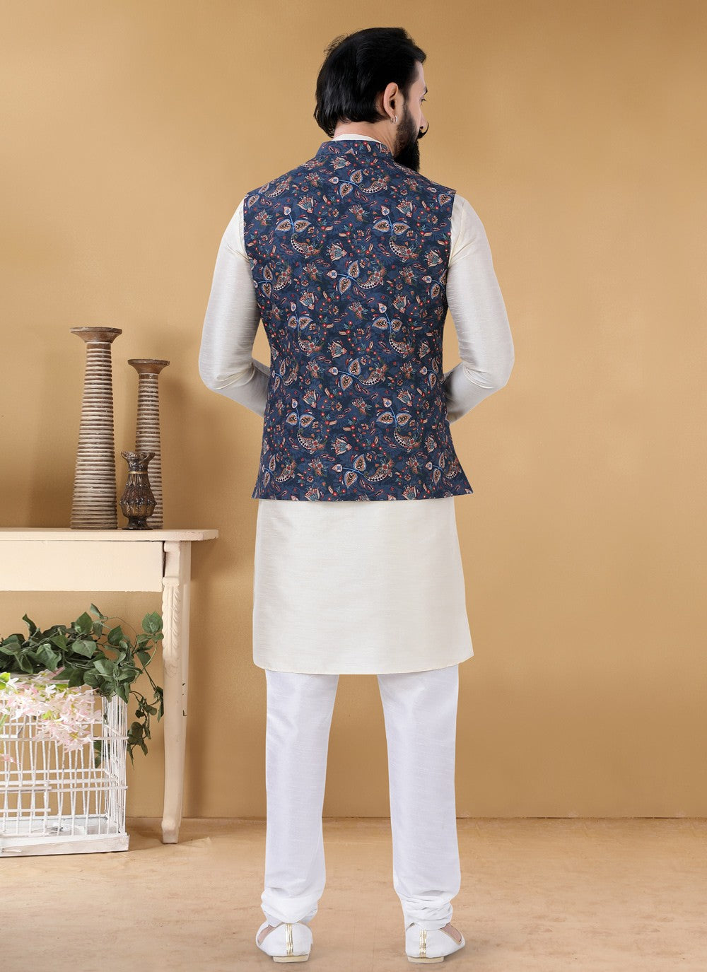 Printed Cotton Blue Nehru Jackets - M4649