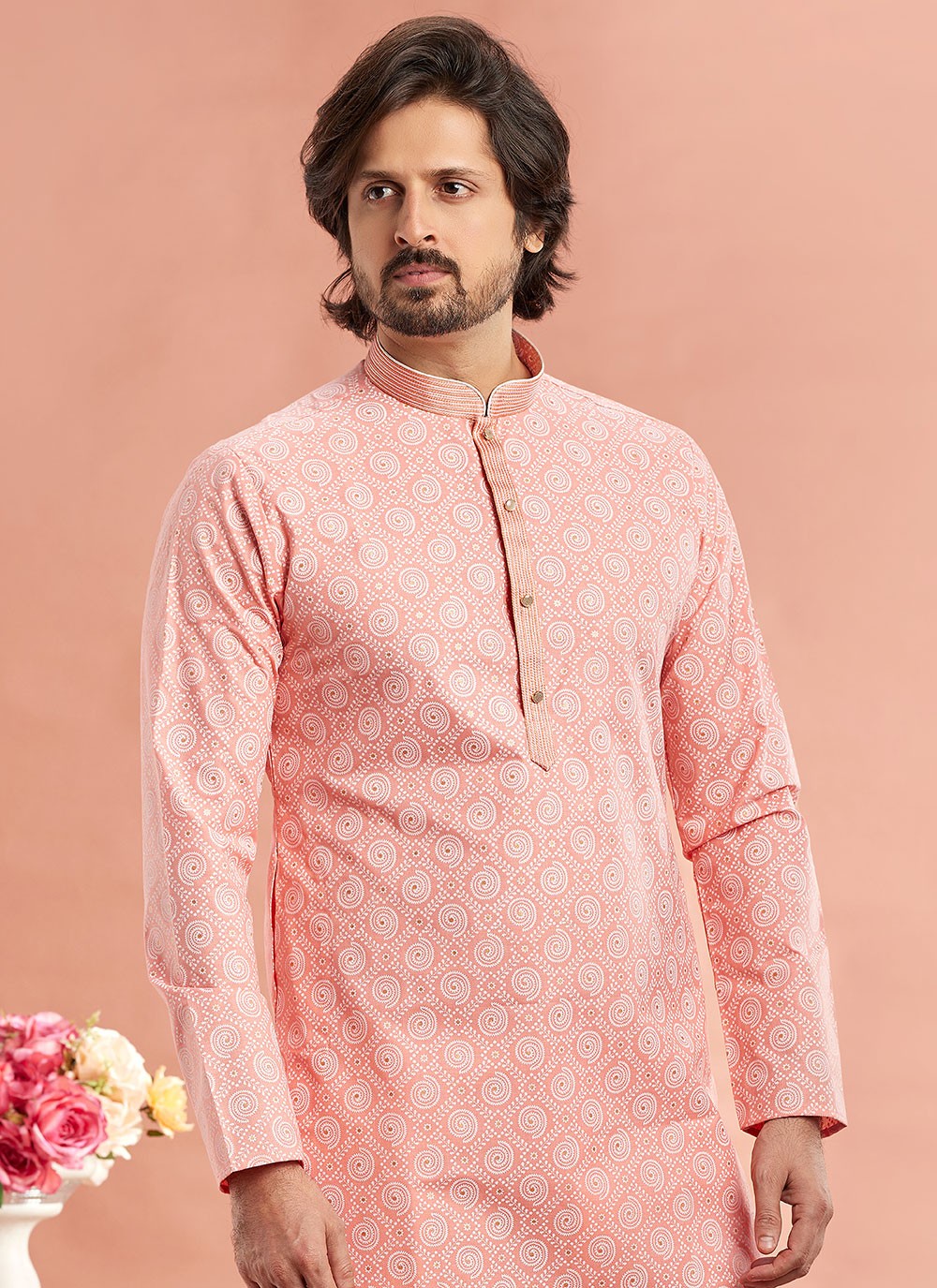 Printed Cotton Pink Kurta Pyjama - M7087