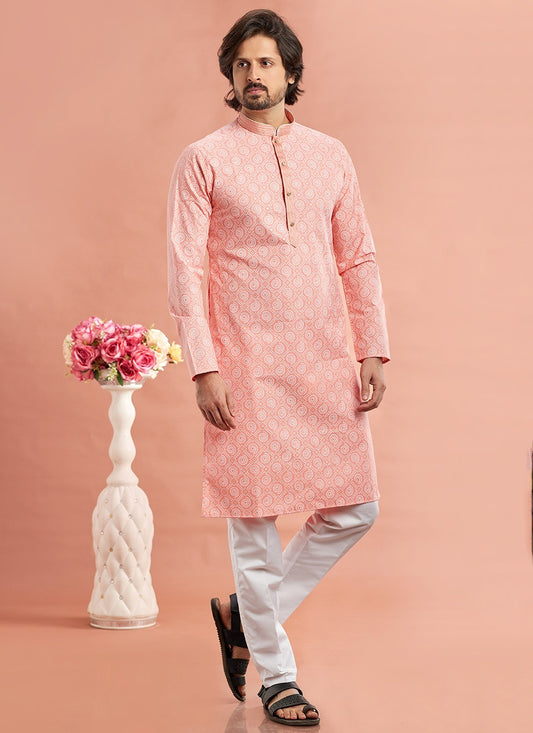 Printed Cotton Pink Kurta Pyjama - M7087