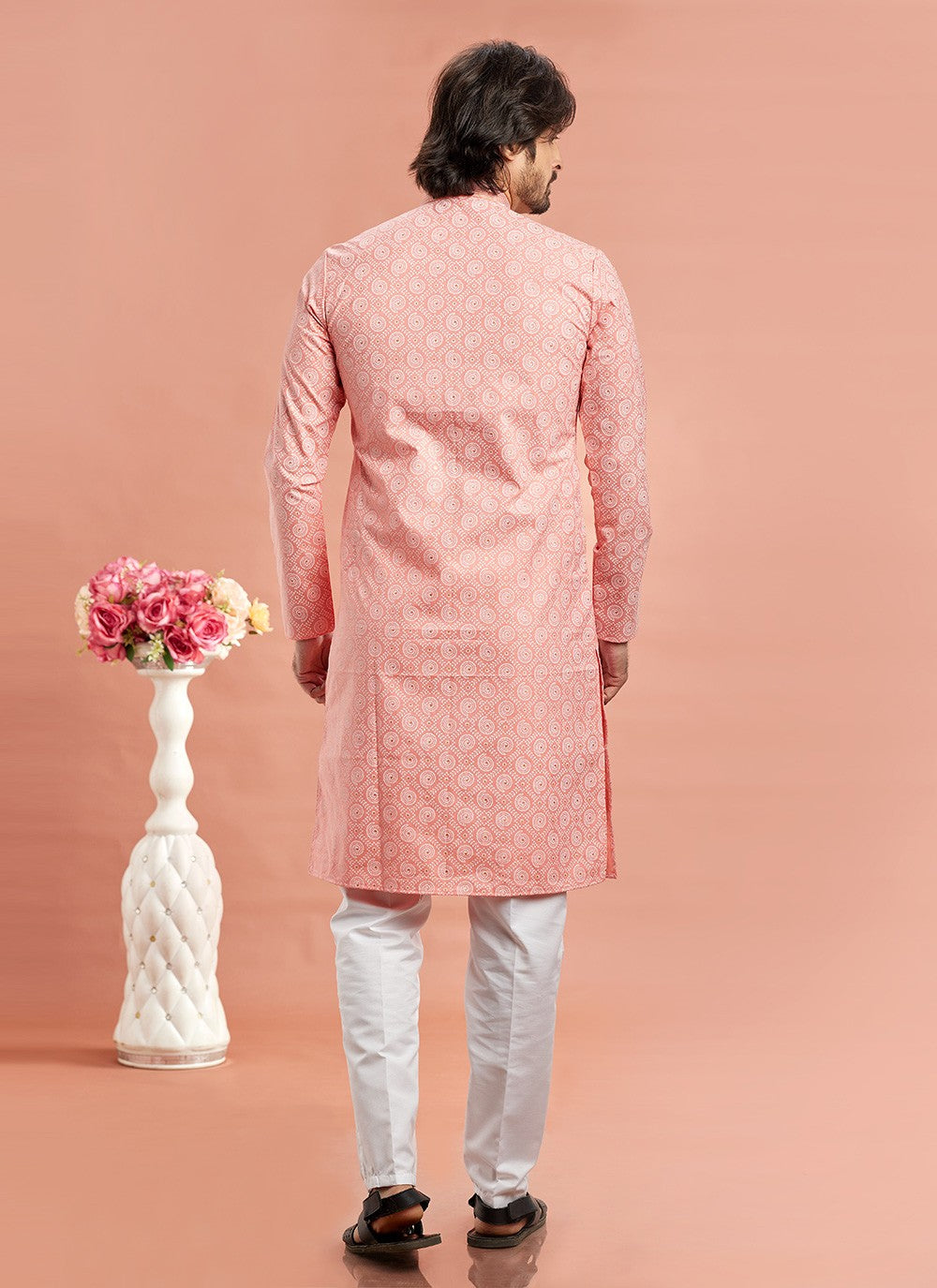 Printed Cotton Pink Kurta Pyjama - M7087