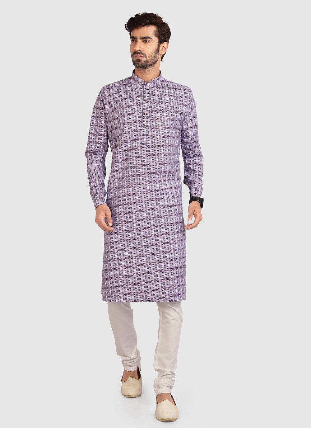 Printed Cotton Purple Kurta Pyjama - M2707