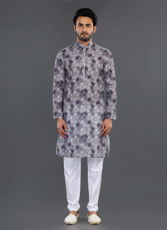 Printed Cotton Purple Kurta Pyjama - M8067