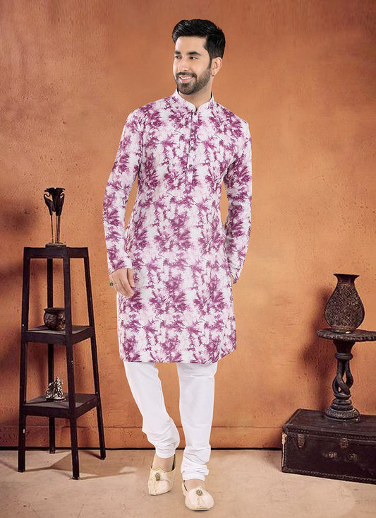 Printed Cotton Purple Kurta Pyjama - M8090