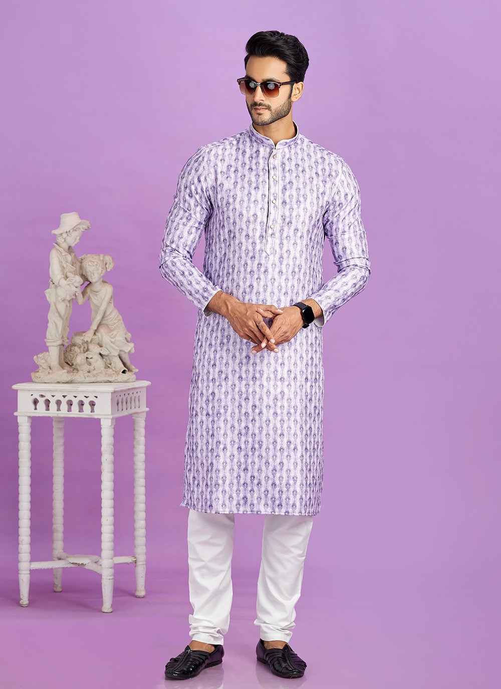 Digital Print Cotton Purple Kurta Pyjama - M6956