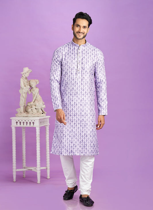 Digital Print Cotton Purple Kurta Pyjama - M6956