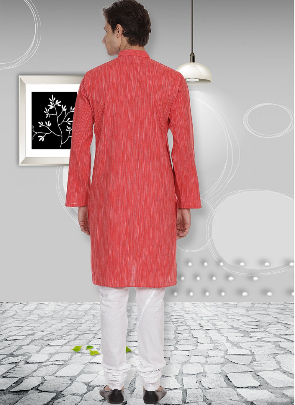 Plain Cotton Red Kurta Pyjama - M1108