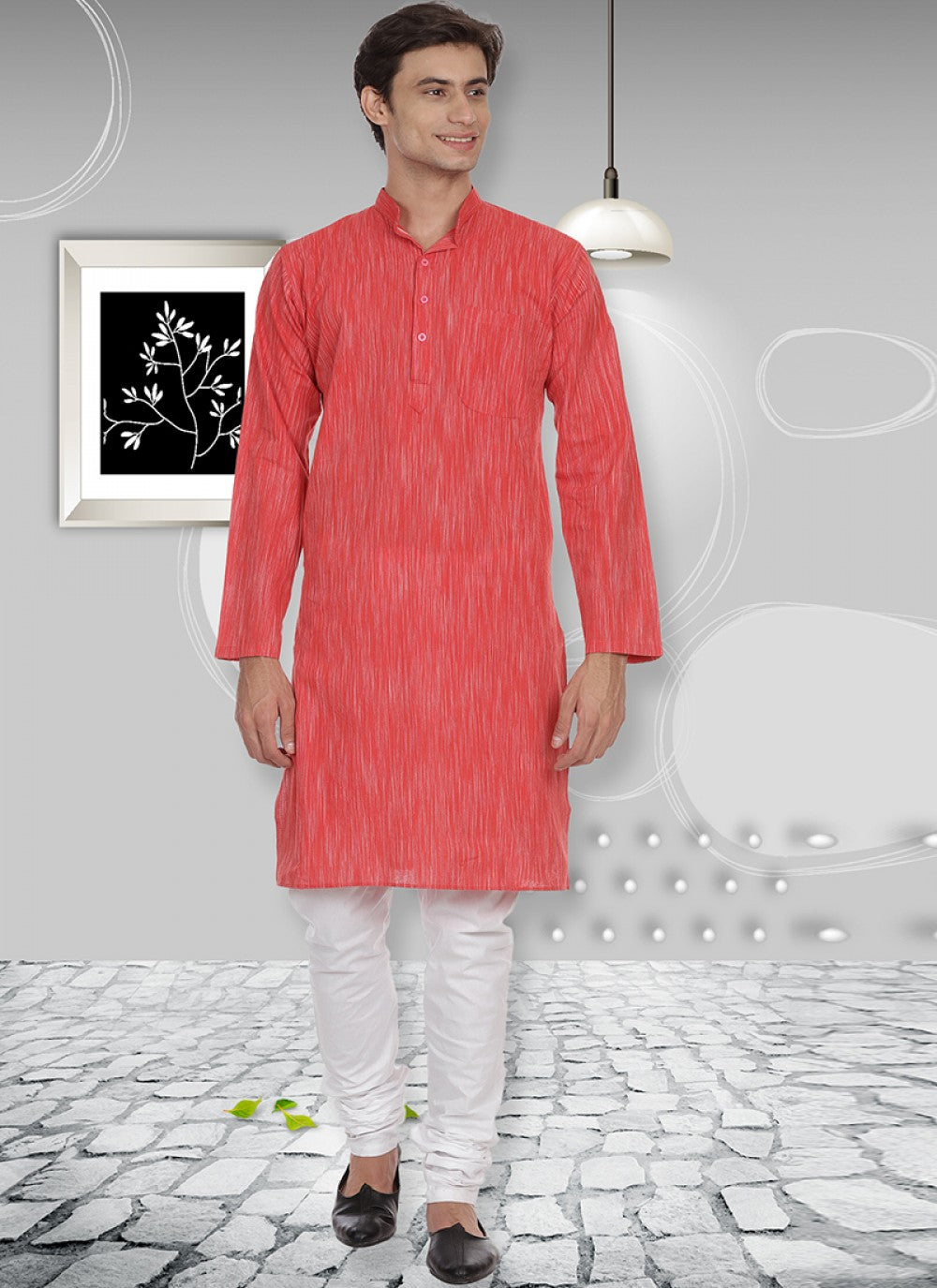 Plain Cotton Red Kurta Pyjama - M1108