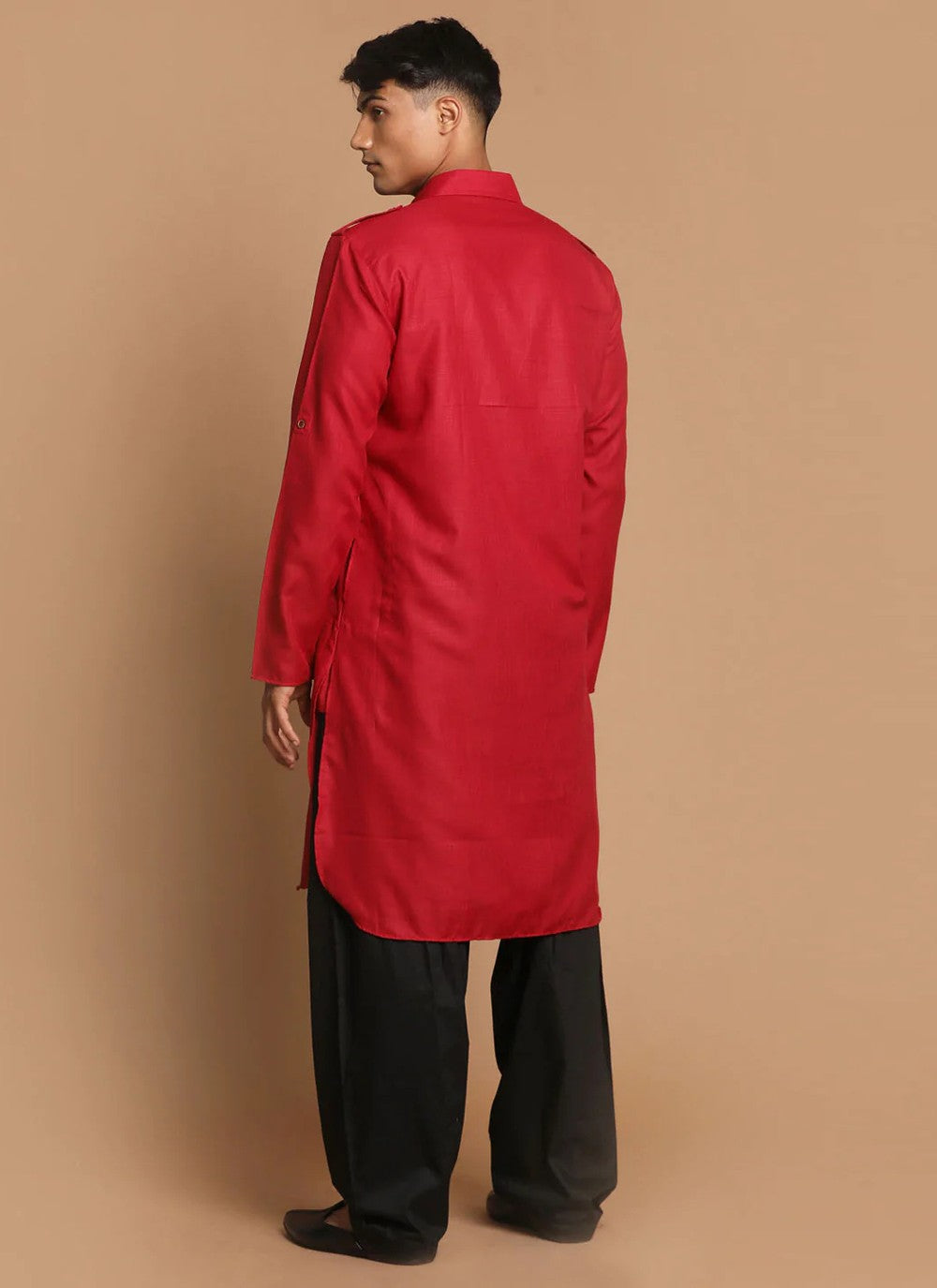 Plain Cotton Red Kurta Pyjama - M3859