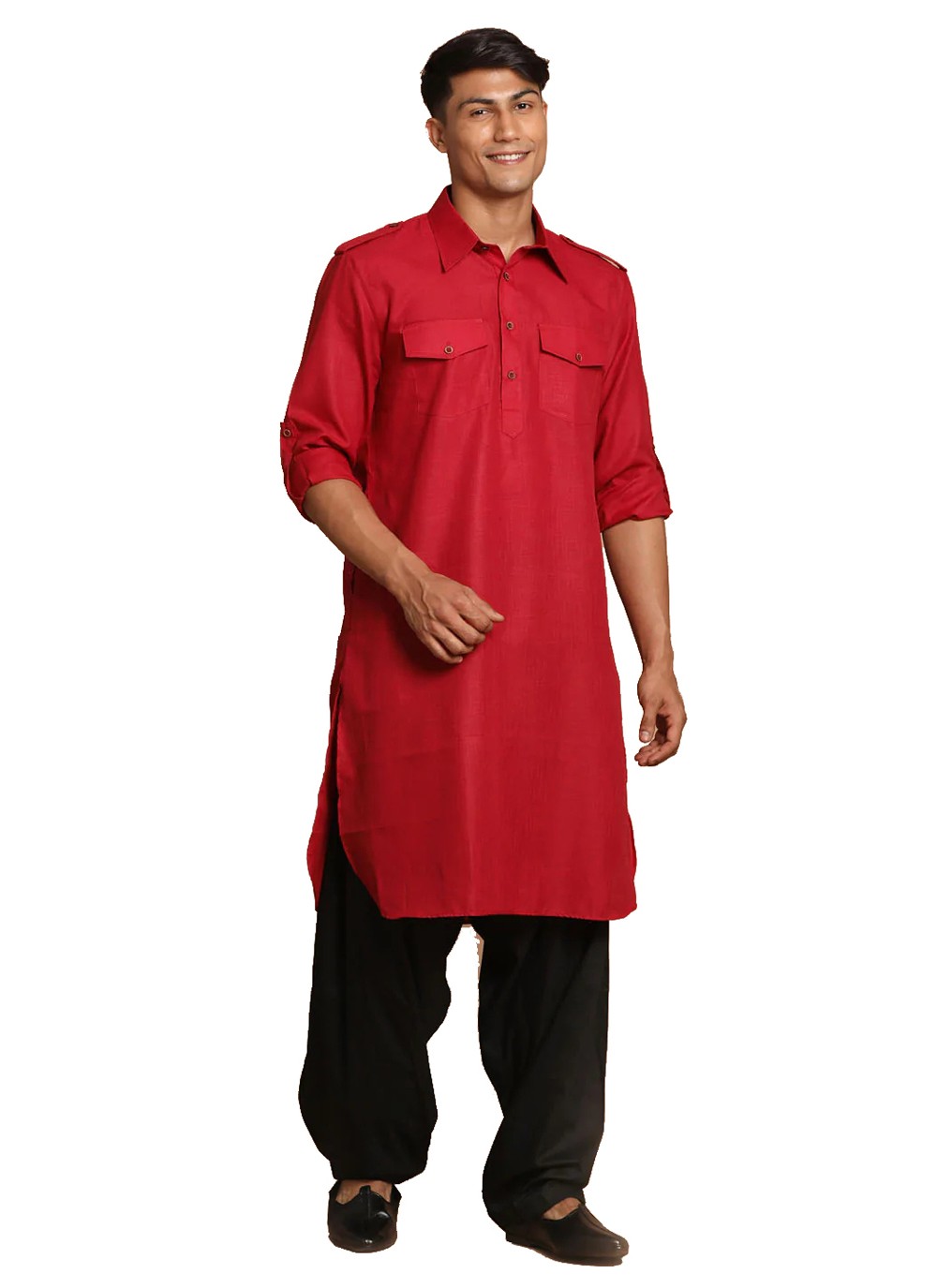 Plain Cotton Red Kurta Pyjama - M3859