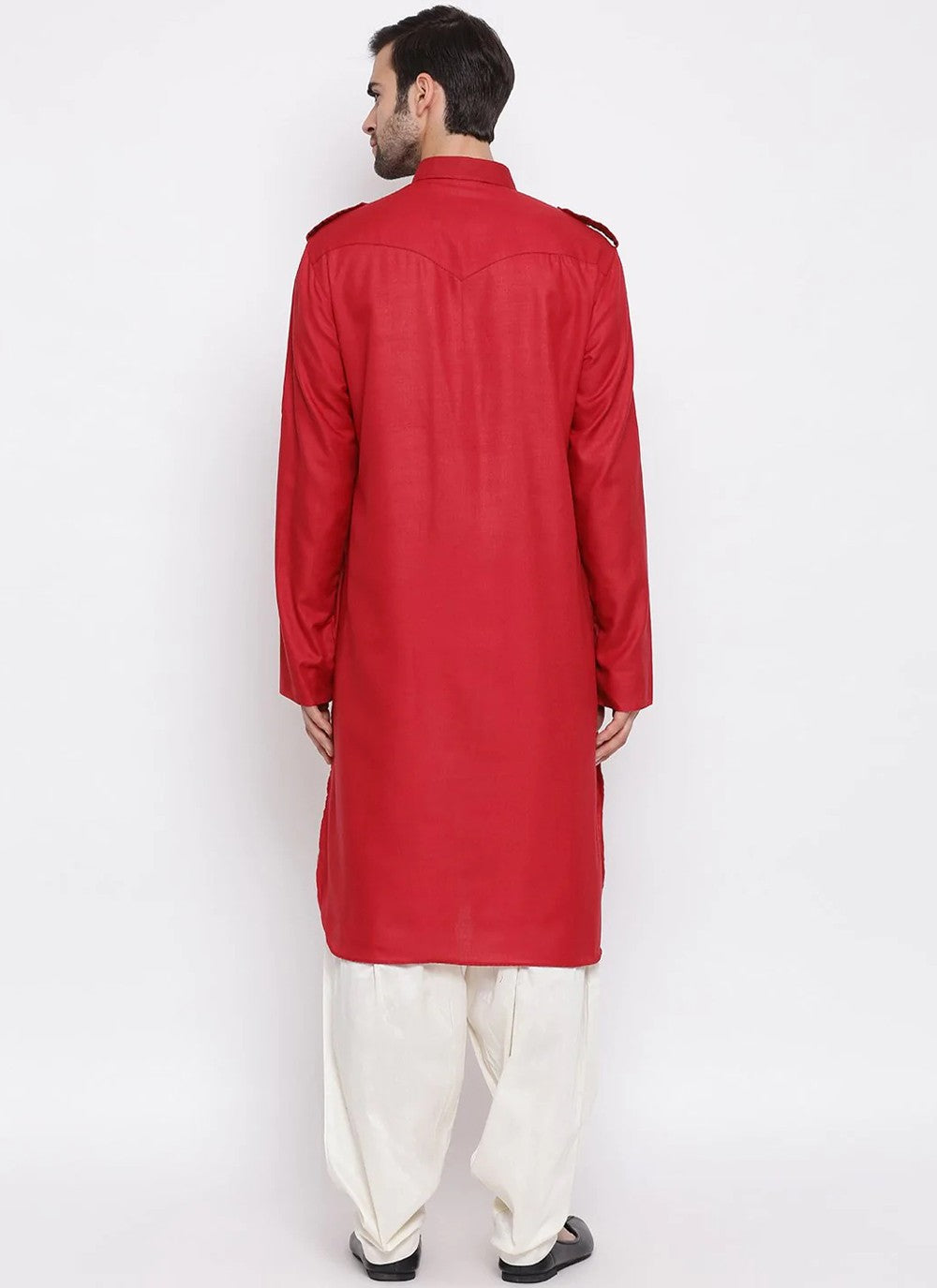 Plain Cotton Red Kurta Pyjama - M3860