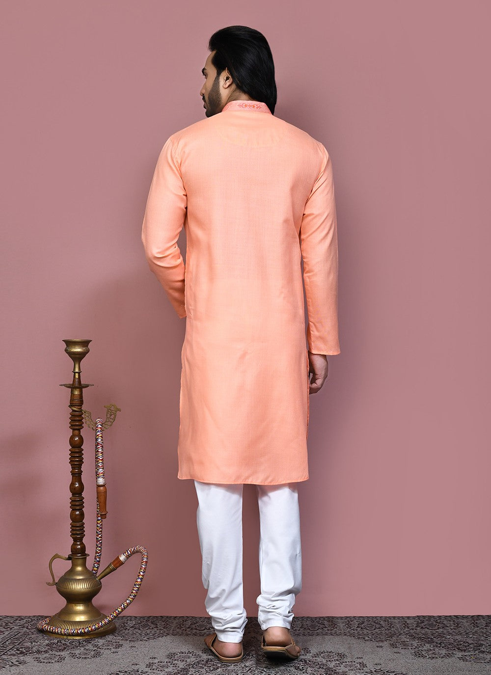 Machine Embroidery Cotton Rust Kurta Pyjama - M7924