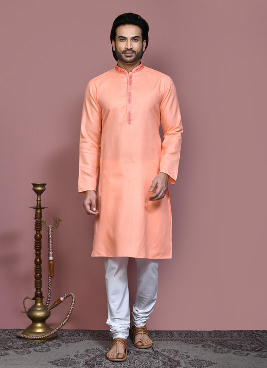 Machine Embroidery Cotton Rust Kurta Pyjama - M7924