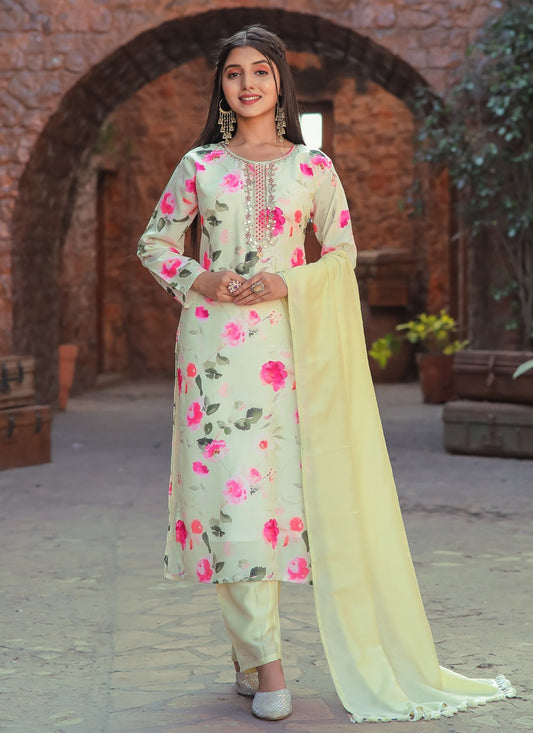 Embroidered Cotton Pant Style Suit - T4802