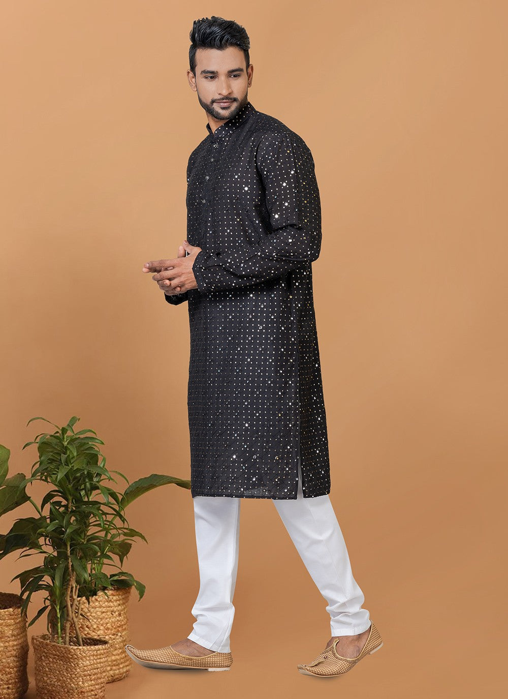 Embroidered Cotton , Viscose Black Kurta Pyjama - M6251