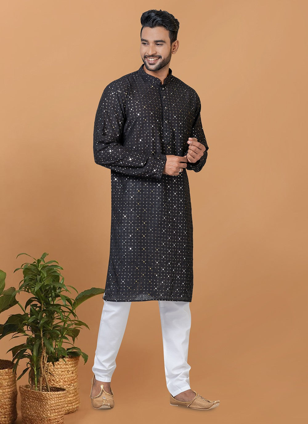 Embroidered Cotton , Viscose Black Kurta Pyjama - M6251