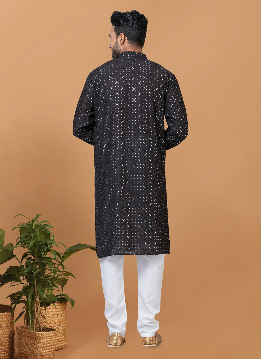 Embroidered Cotton , Viscose Black Kurta Pyjama - M6251