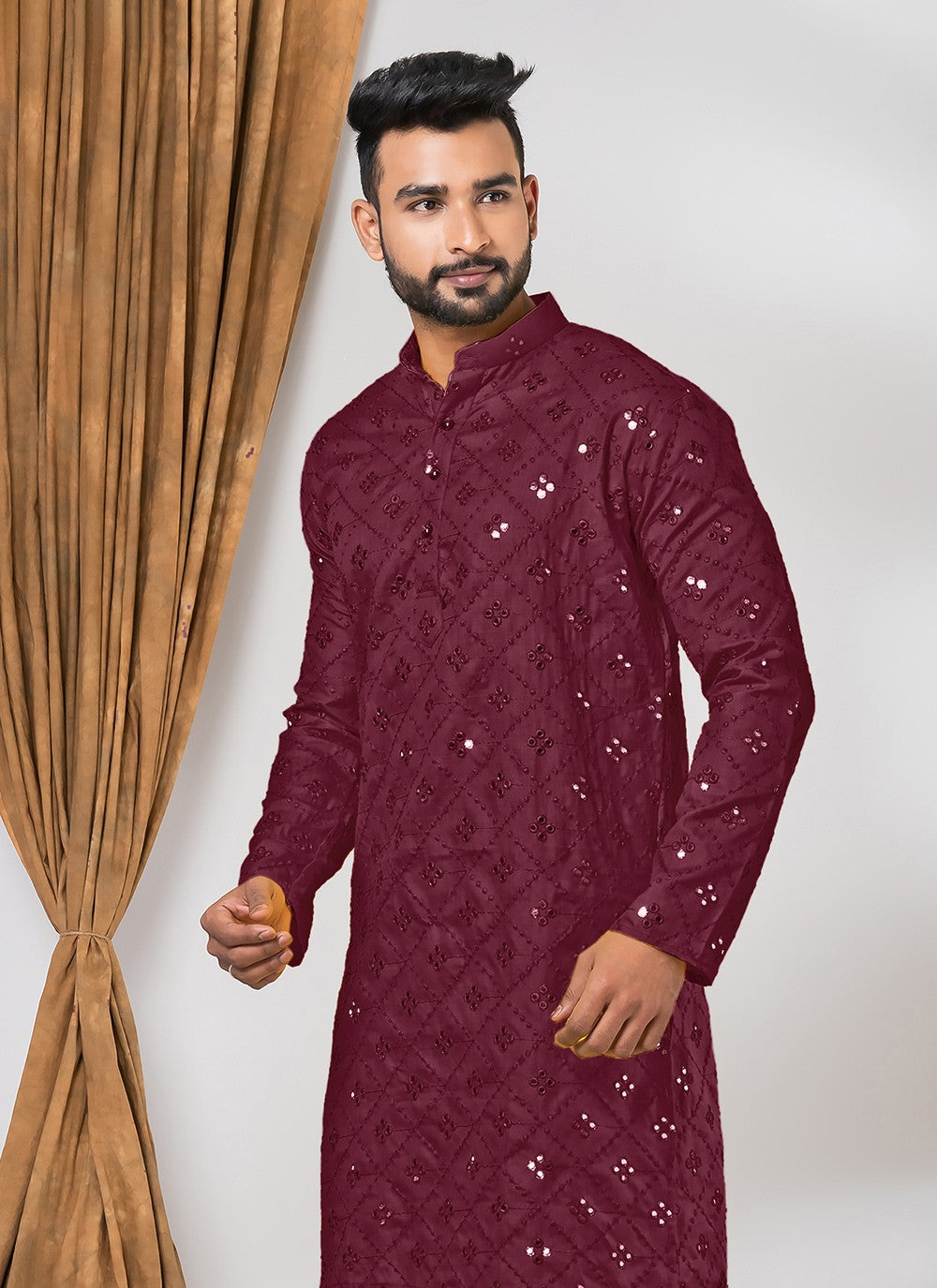 Mirror Cotton Maroon Kurta - M7820