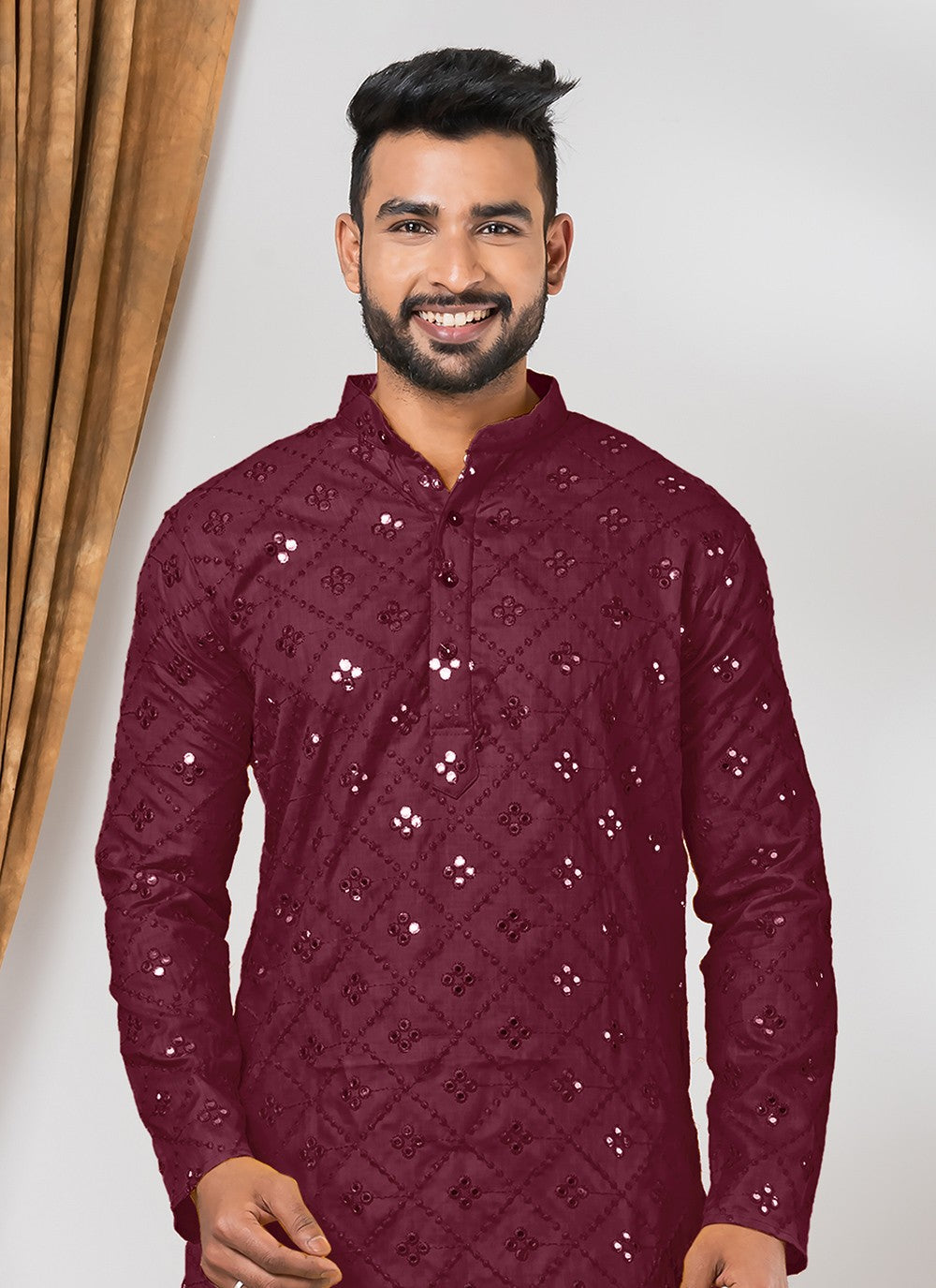 Mirror Cotton Maroon Kurta - M7820