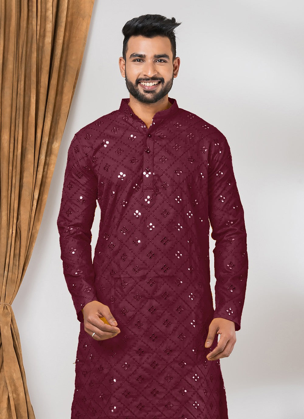 Mirror Cotton Maroon Kurta - M7820