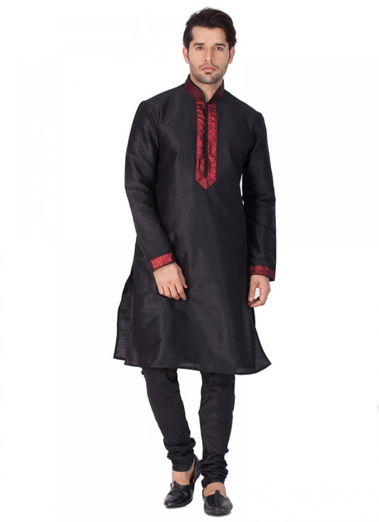 Embroidered Cotton Silk Black Kurta Pyjama - M1041