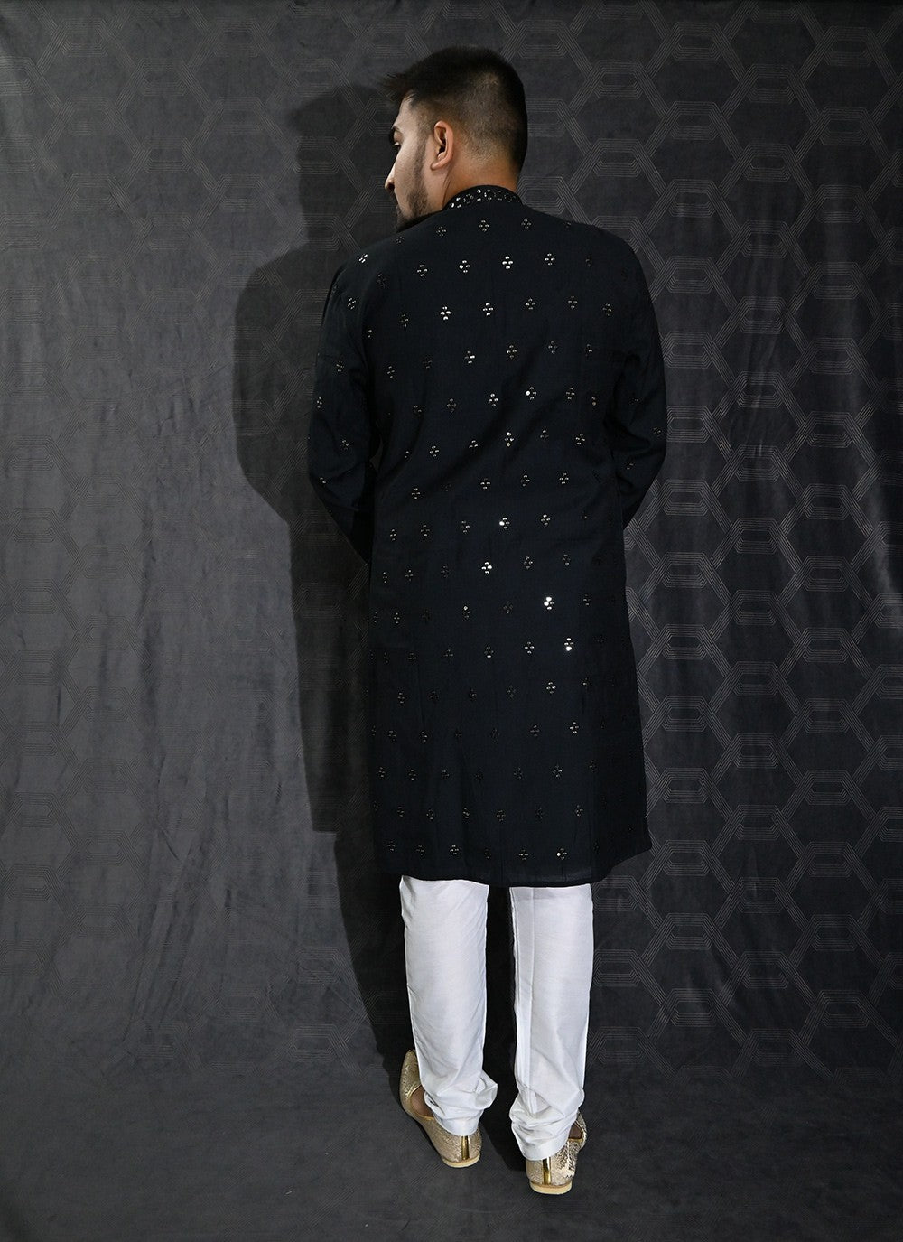 Embroidered Cotton Silk Black Kurta Pyjama - M6190