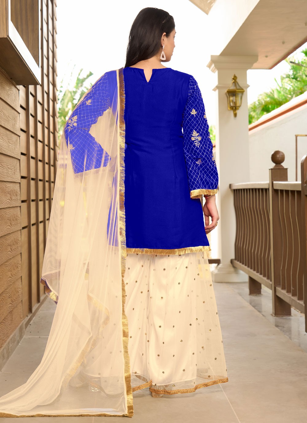 Embroidered Cotton Silk Palazzo Suit - T4411