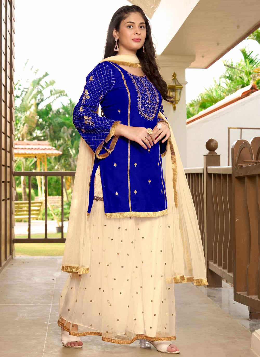 Embroidered Cotton Silk Palazzo Suit - T4411