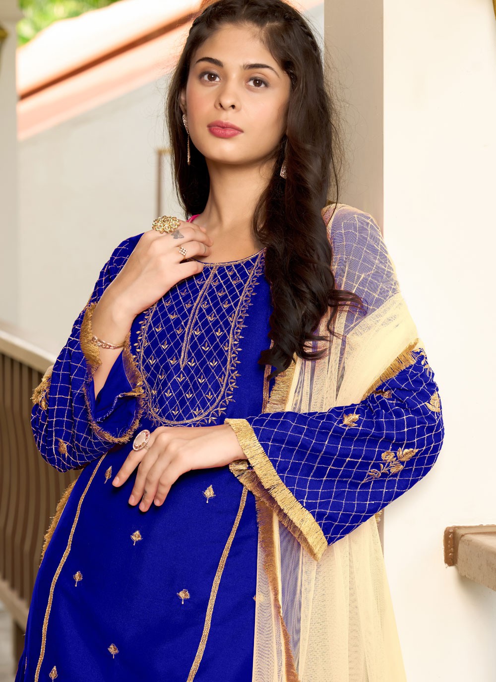 Embroidered Cotton Silk Palazzo Suit - T4411