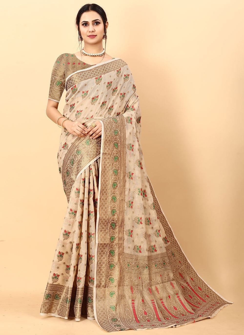 Classic Weaving Zari Cotton Silk Saree - S1597