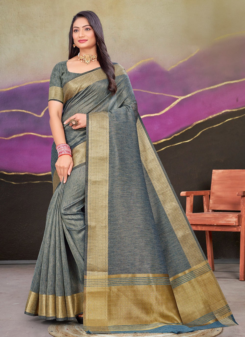 Trendy Woven Cotton Silk Saree - S8675