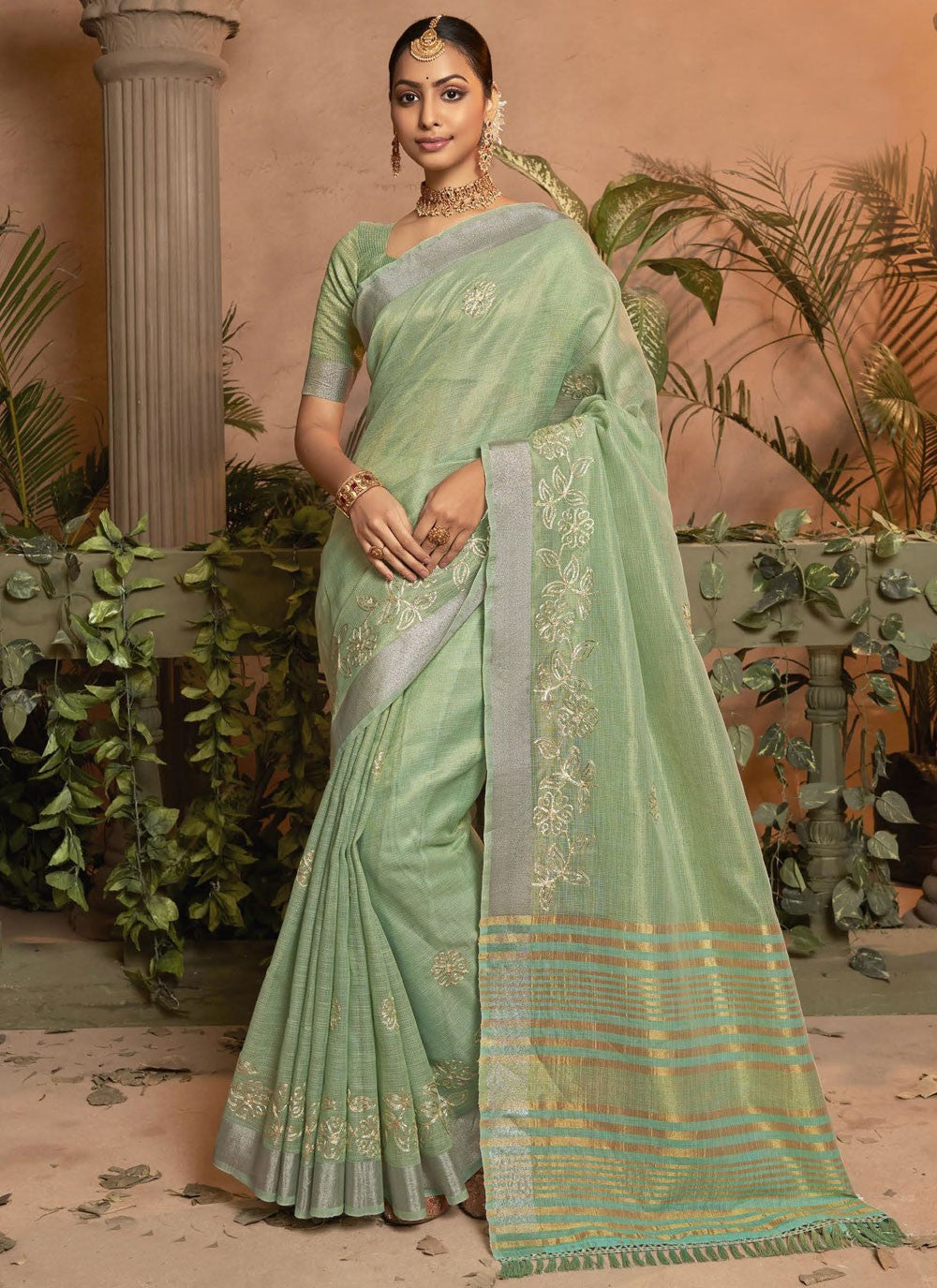 Classic Embroidered Cotton Silk Saree - S4145