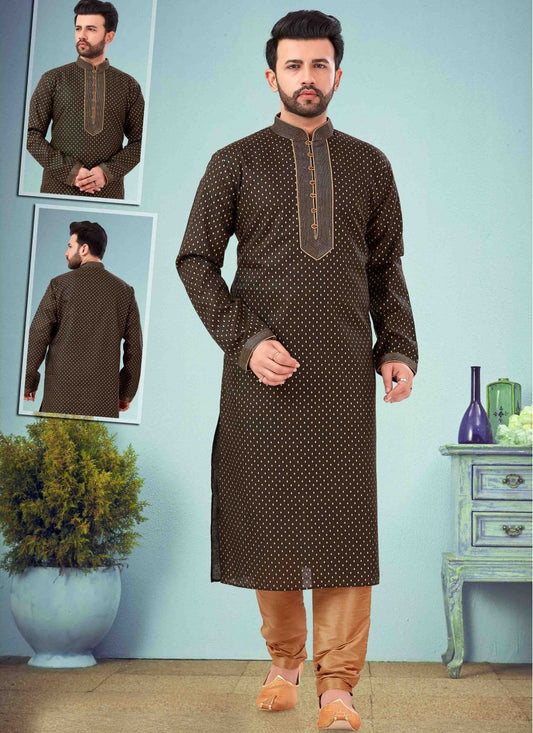 Embroidered Cotton Silk Green Kurta Pyjama - M1641