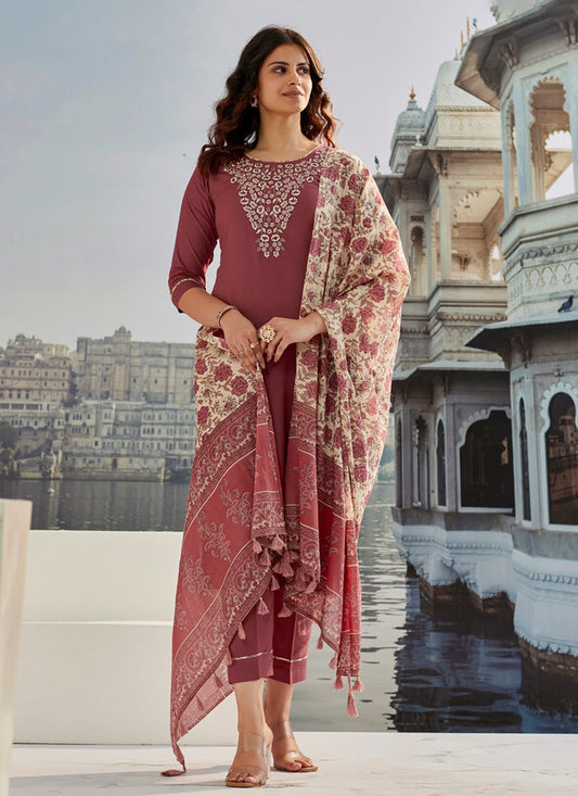 Embroidered Cotton Silk Pant Style Suit - T4737