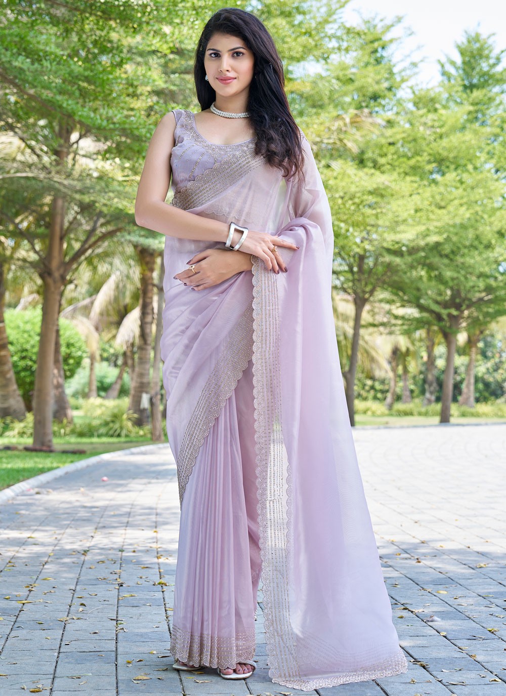 Beads, Cutdana, Swarovski Cotton Silk Saree - S11617