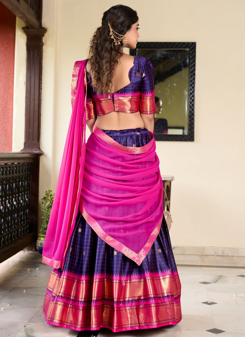 Weaving Zari Cotton Silk A - Line Lehenga - L2758