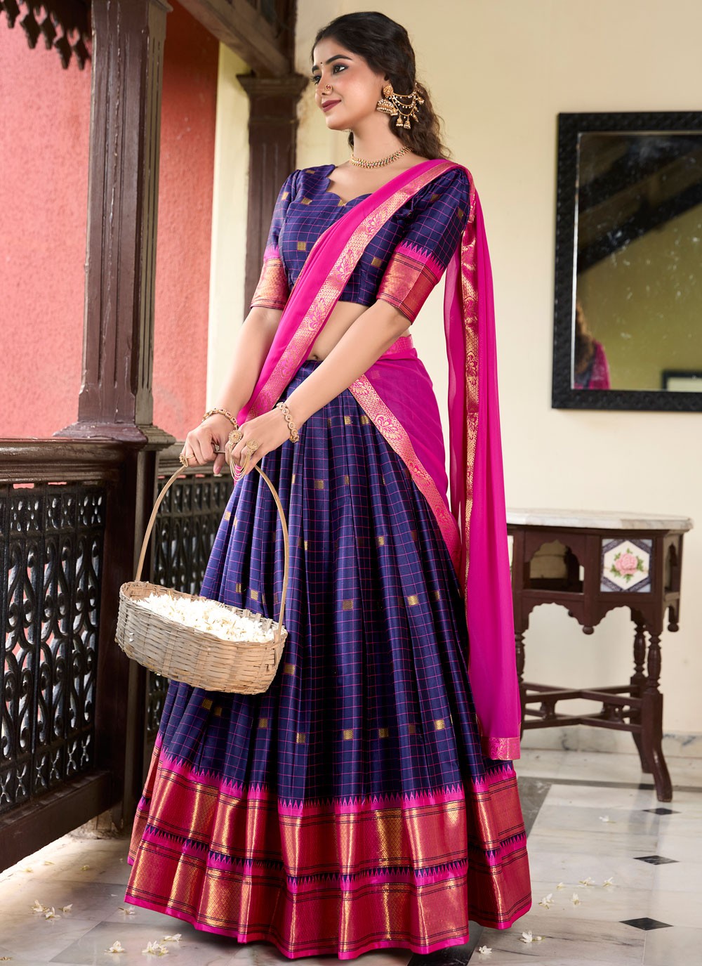 Weaving Zari Cotton Silk A - Line Lehenga - L2758