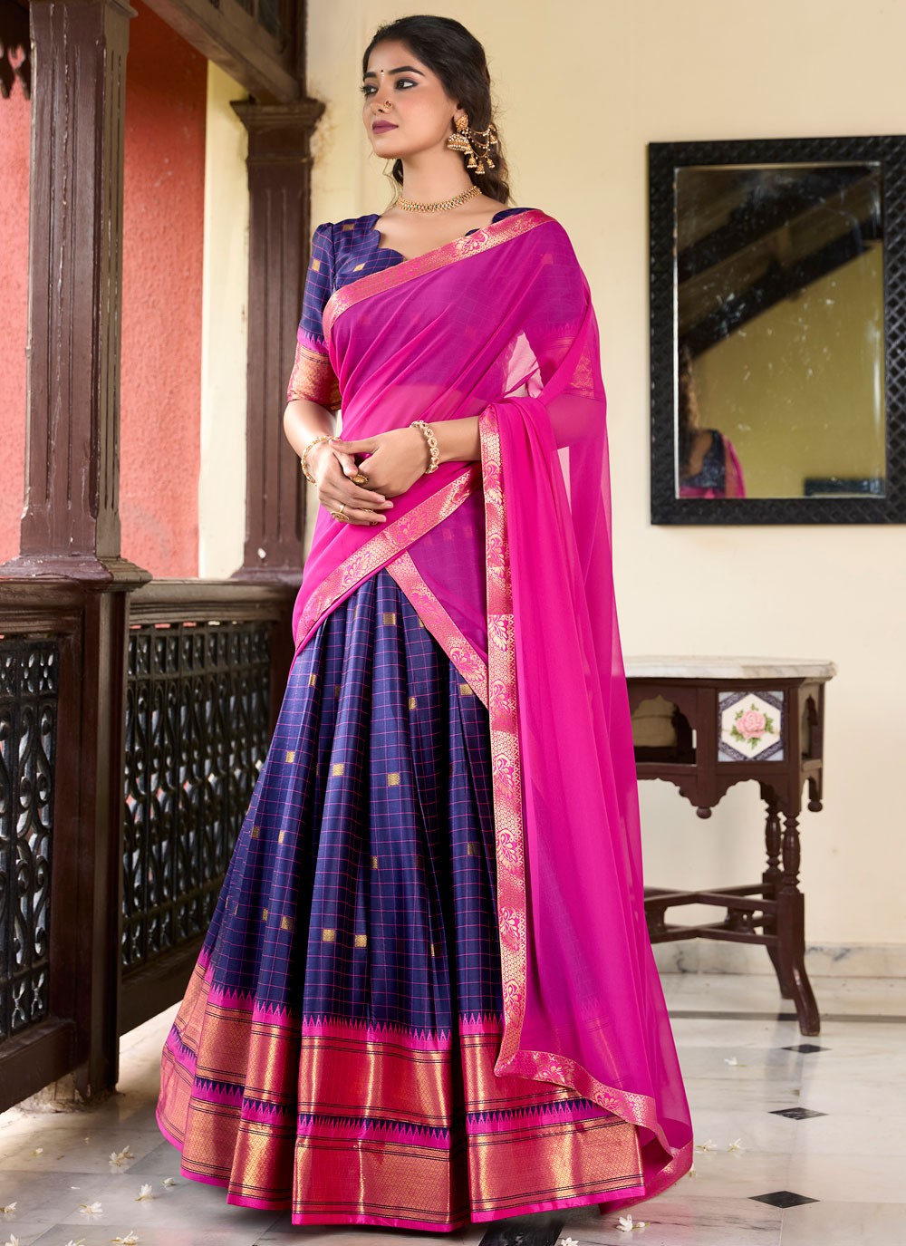 Weaving Zari Cotton Silk A - Line Lehenga - L2758