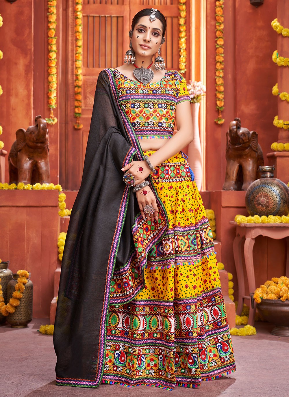 Embroidered Cotton Silk A - Line Lehenga - L0593