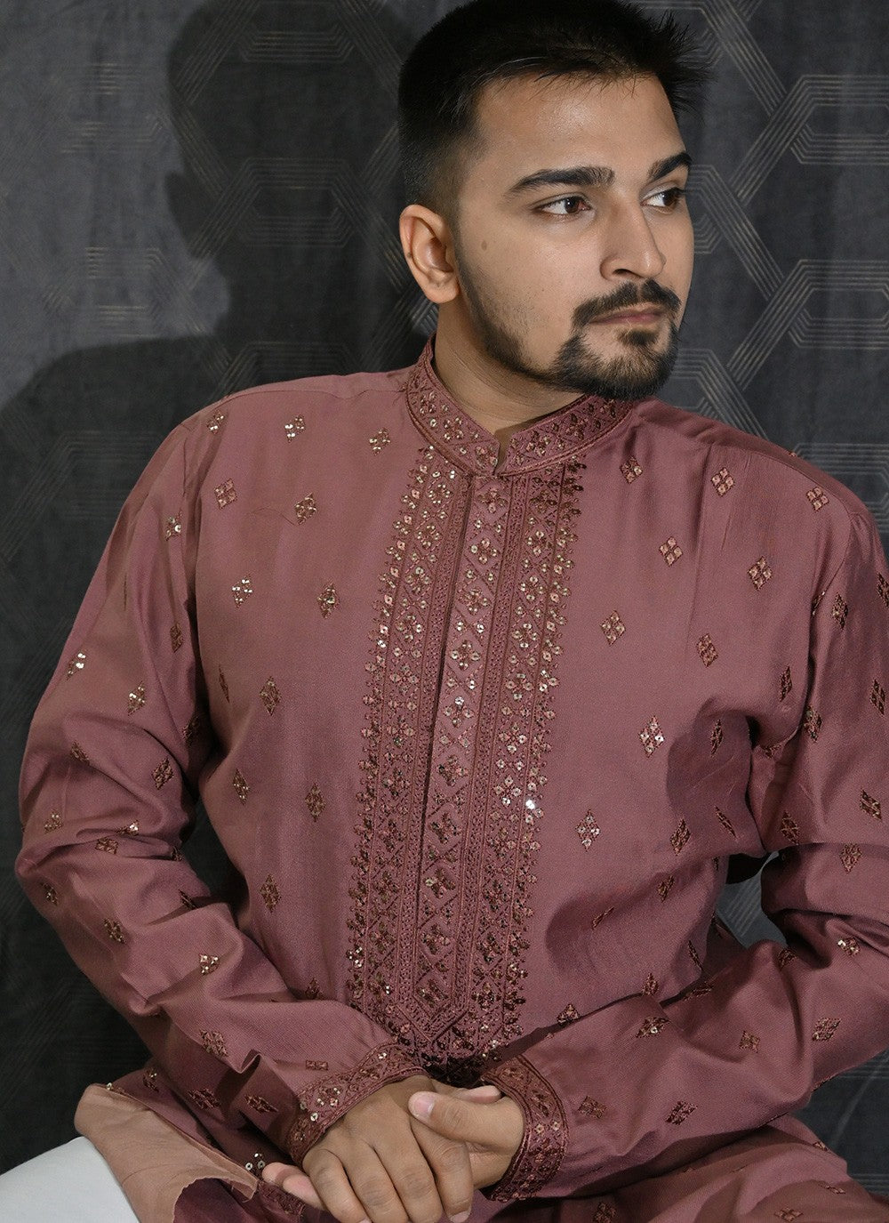 Embroidered Cotton Silk Pink Kurta Pyjama - M6189