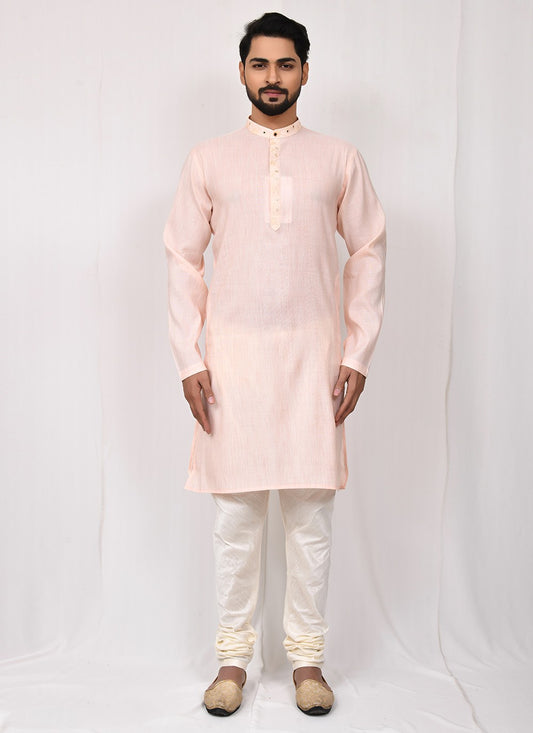 Plain Cotton Silk Pink Kurta Pyjama - M2508