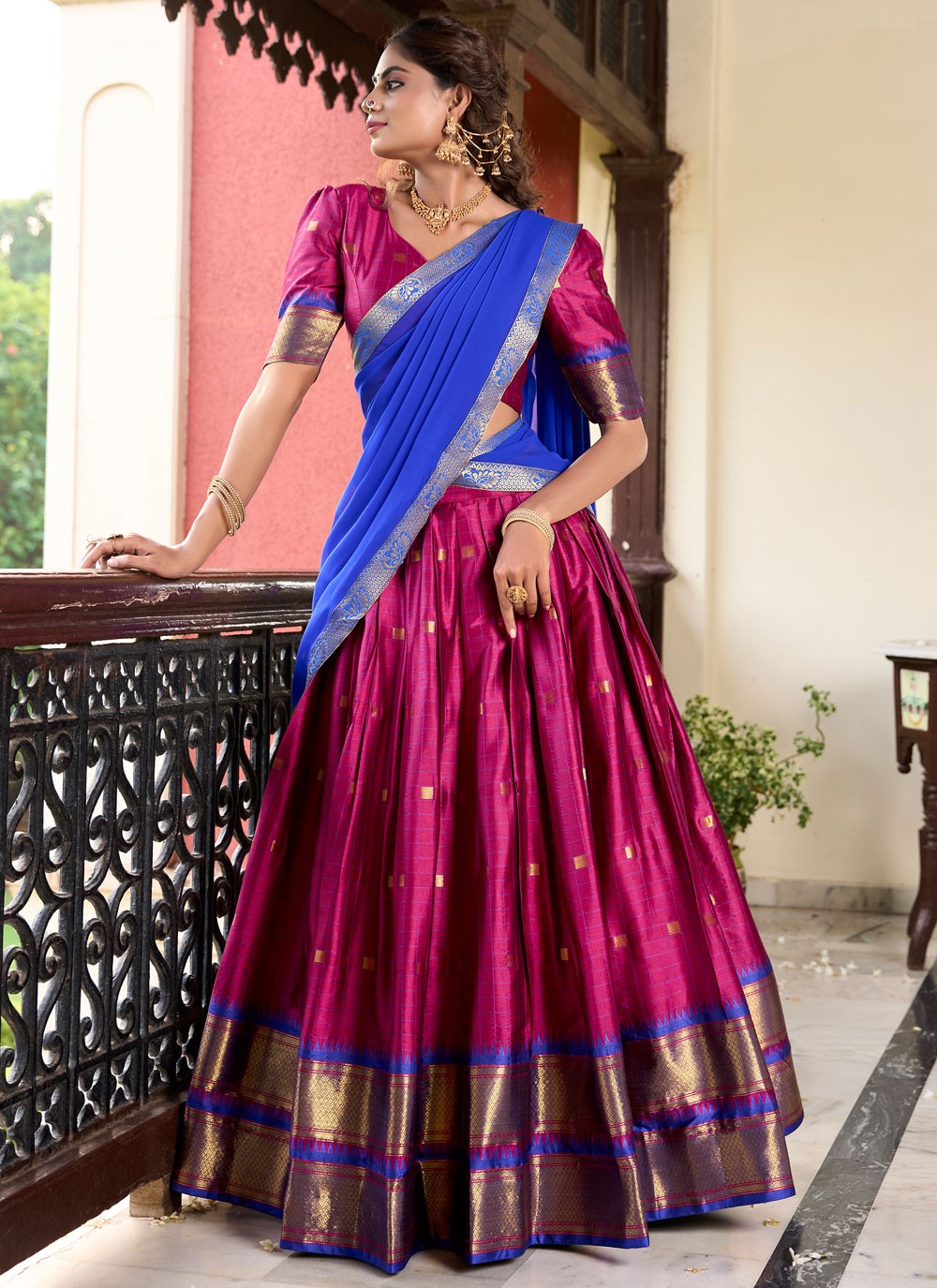 Weaving Zari Cotton Silk A - Line Lehenga - L2758