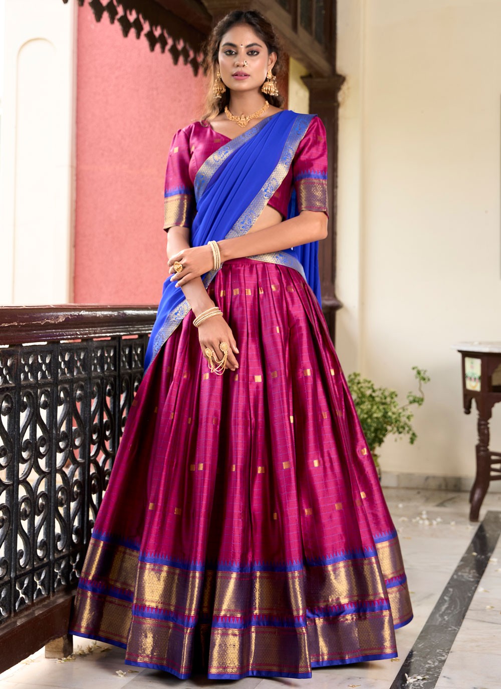 Weaving Zari Cotton Silk A - Line Lehenga - L2758