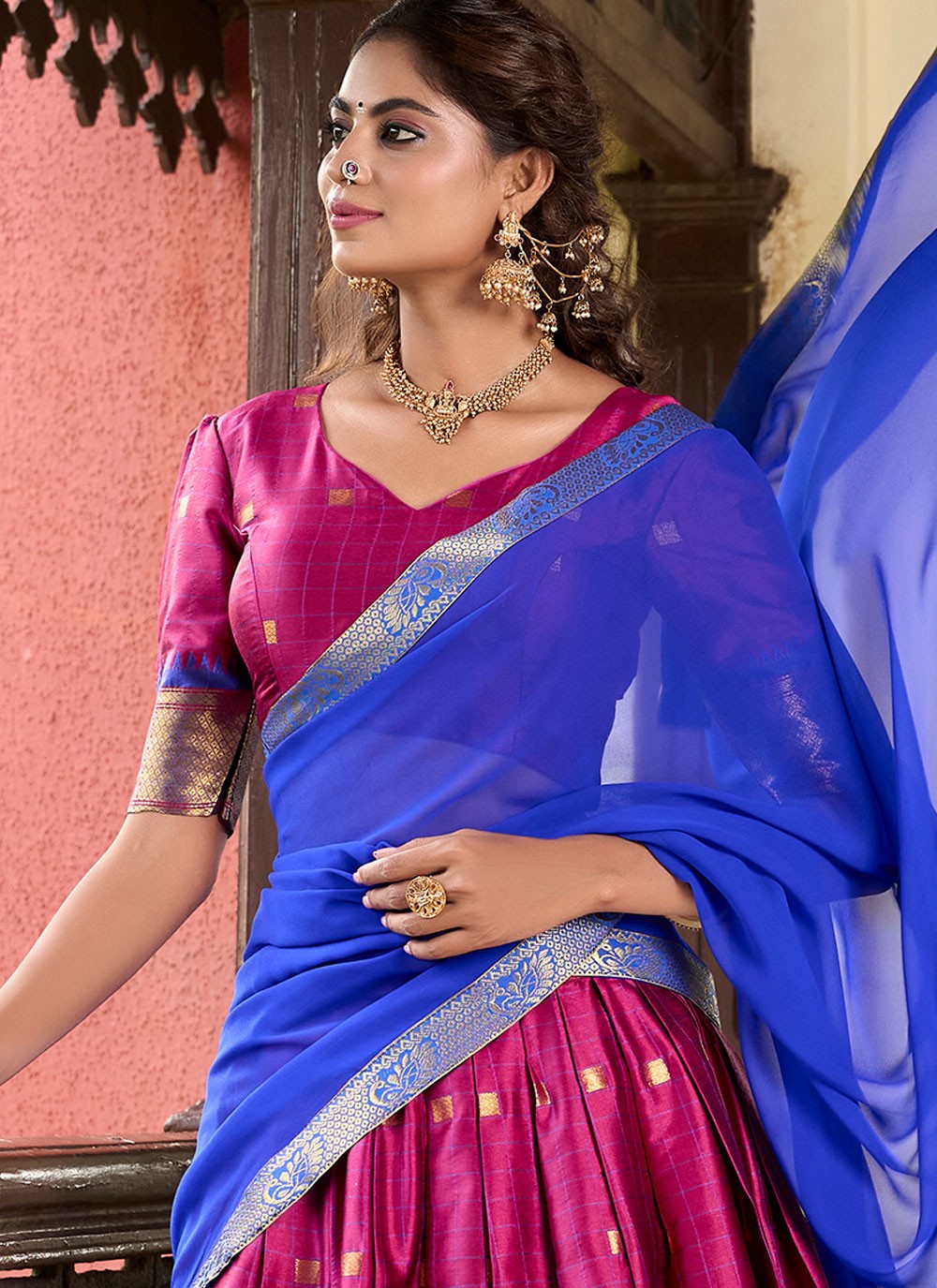 Weaving Zari Cotton Silk A - Line Lehenga - L2758